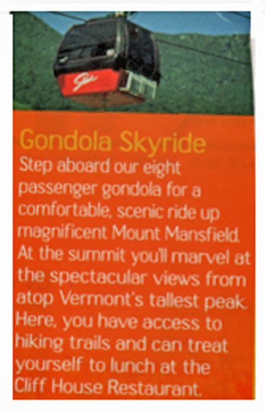 about the Gondola Skyride in Vermont